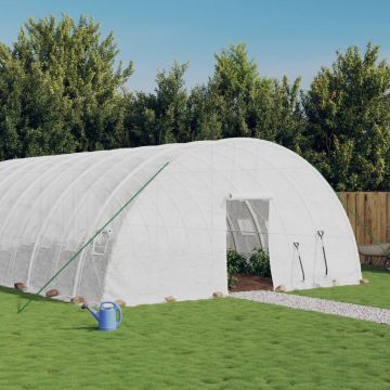 vidaXL Šiltnamis su plieno rėmu, baltos spalvos, 24x6x2,85m, 144m²