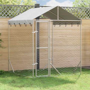 vidaXL Lauko voljeras šunims su stogu, sidabrinis, 2x2x2,5m, plienas