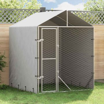 vidaXL Lauko voljeras šunims su stogu, sidabrinis, 2x2x2,5m, plienas