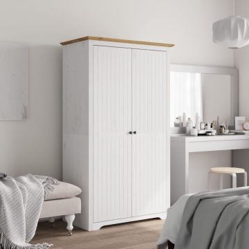 vidaXL Knygų spinta BODO, balta/ruda, 99x53,5x173 cm, pušies masyvas
