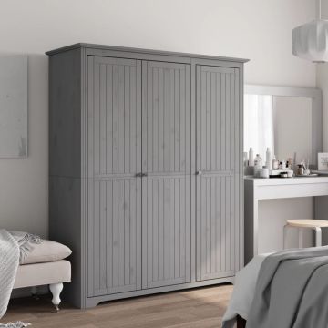 vidaXL Drabužių spinta BODO, pilka, 146x53,5x173 cm, pušies masyvas