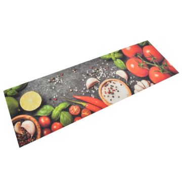 vidaXL Virtuvės kilimėlis, 60x180cm, aksomas, plaunamas, su daržovėmis
