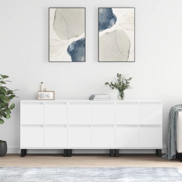 vidaXL Šoninės spintelės, 3vnt., baltos spalvos, apdirbta mediena