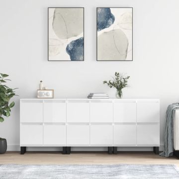 vidaXL Šoninės spintelės, 3vnt., baltos, apdirbta mediena, blizgios