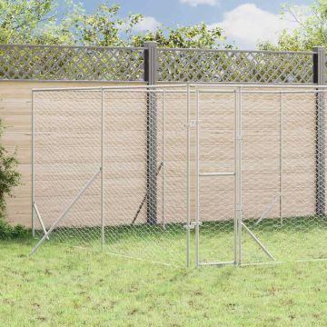 vidaXL Lauko voljeras šunims, sidabrinis, 4x4x2m, plienas