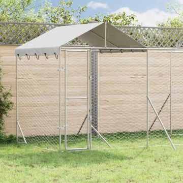 vidaXL Lauko voljeras šunims su stogu, sidabrinis, 6x2x2,5m, plienas