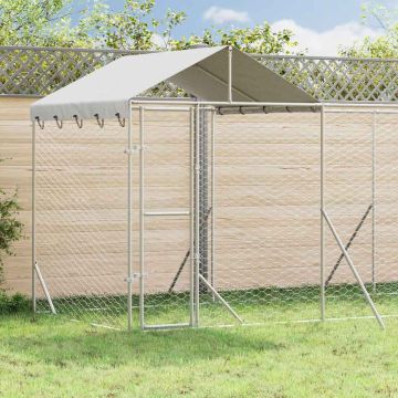 vidaXL Lauko voljeras šunims su stogu, sidabrinis, 10x2x2,5m, plienas