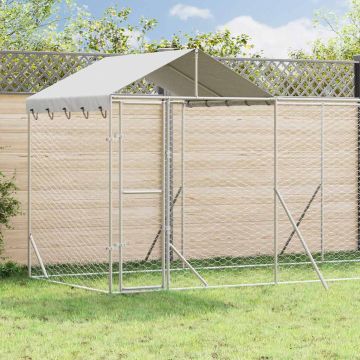 vidaXL Lauko voljeras šunims su stogu, sidabrinis, 14x2x2,5m, plienas