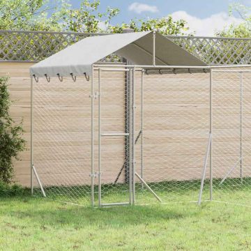 vidaXL Lauko voljeras šunims su stogu, sidabrinis, 4x4x2,5m, plienas