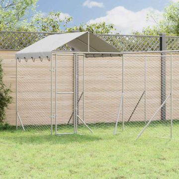 vidaXL Lauko voljeras šunims su stogu, sidabrinis, 6x6x2,5m, plienas