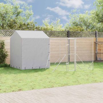 vidaXL Lauko voljeras šunims su stogu, sidabrinis, 4x4x2,5m, plienas