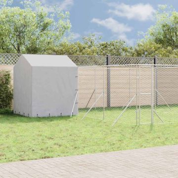 vidaXL Lauko voljeras šunims su stogu, sidabrinis, 6x6x2,5m, plienas
