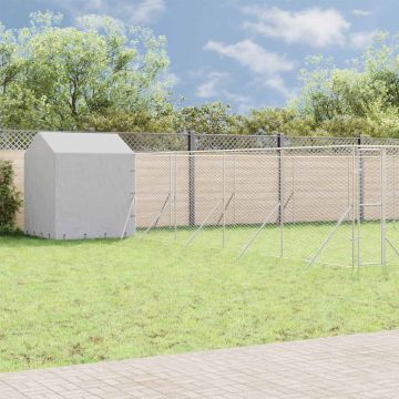 vidaXL Lauko voljeras šunims su stogu, sidabrinis, 10x10x2,5m, plienas