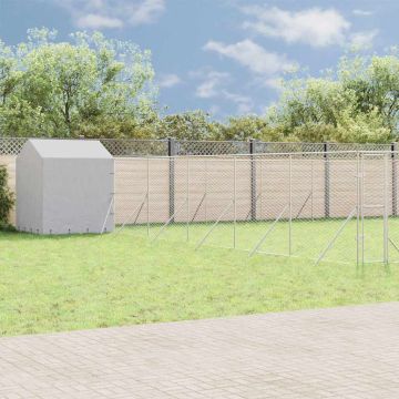 vidaXL Lauko voljeras šunims su stogu, sidabrinis, 12x12x2,5m, plienas