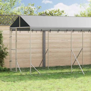 vidaXL Lauko voljeras šunims su stogu, sidabrinis, 2x10x2,5m, plienas
