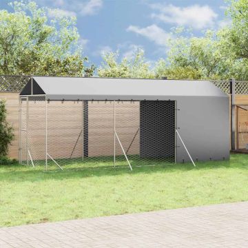 vidaXL Lauko voljeras šunims su stogu, sidabrinis, 2x6x2,5m, plienas