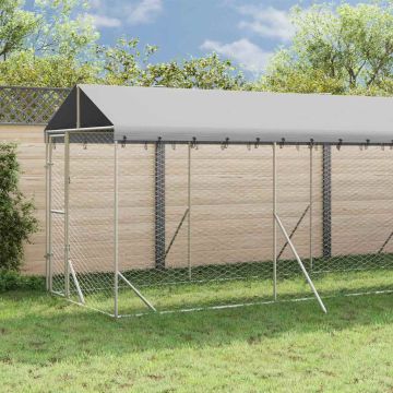 vidaXL Lauko voljeras šunims su stogu, sidabrinis, 2x10x2,5m, plienas