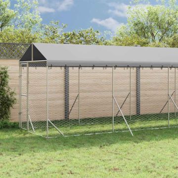 vidaXL Lauko voljeras šunims su stogu, sidabrinis, 2x14x2,5m, plienas