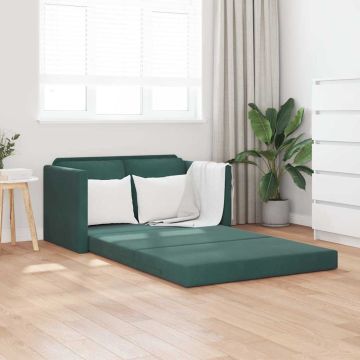 vidaXL Grindų sofa-lova, 2-1, tamsiai žalia, 122x204x55cm, aksomas