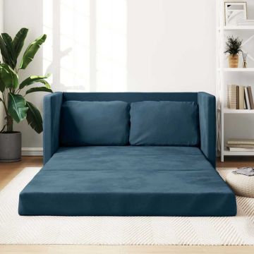 vidaXL Grindų sofa-lova, 2-1, mėlynos spalvos, 122x204x55cm, aksomas
