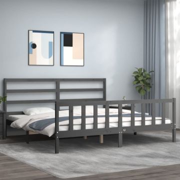 vidaXL Lovos rėmas su galvūgaliu, pilkas, 200x200cm, medienos masyvas
