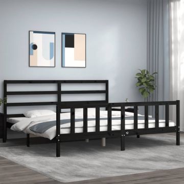 vidaXL Lovos rėmas su galvūgaliu, juodas, 200x200cm, medienos masyvas