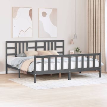 vidaXL Lovos rėmas su galvūgaliu, pilkas, 200x200cm, medienos masyvas