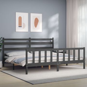 vidaXL Lovos rėmas su galvūgaliu, pilkas, 200x200cm, medienos masyvas
