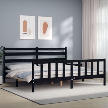 vidaXL Lovos rėmas su galvūgaliu, juodas, 200x200cm, medienos masyvas