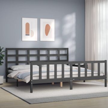 vidaXL Lovos rėmas su galvūgaliu, pilkas, 200x200cm, medienos masyvas