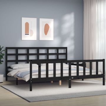vidaXL Lovos rėmas su galvūgaliu, juodas, 200x200cm, medienos masyvas