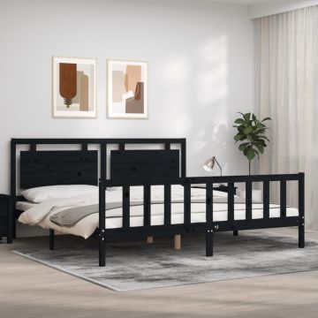 vidaXL Lovos rėmas su galvūgaliu, juodas, 200x200cm, medienos masyvas