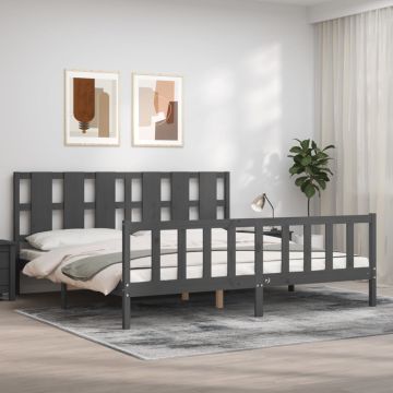 vidaXL Lovos rėmas su galvūgaliu, pilkas, 200x200cm, medienos masyvas
