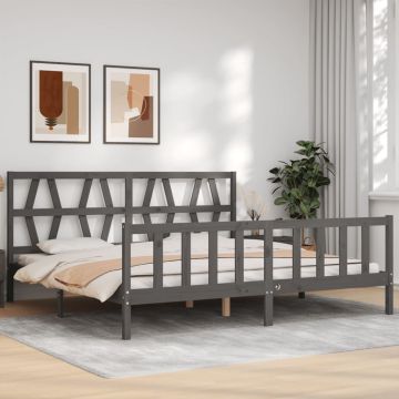 vidaXL Lovos rėmas su galvūgaliu, pilkas, 200x200cm, medienos masyvas