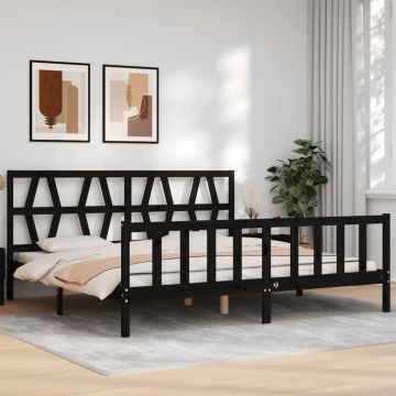 vidaXL Lovos rėmas su galvūgaliu, juodas, 200x200cm, medienos masyvas