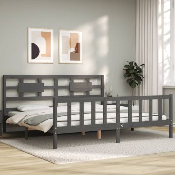 vidaXL Lovos rėmas su galvūgaliu, pilkas, 200x200cm, medienos masyvas