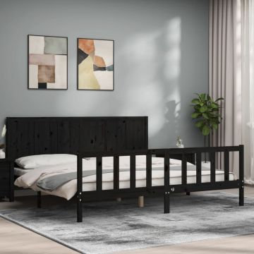 vidaXL Lovos rėmas su galvūgaliu, juodas, 200x200cm, medienos masyvas