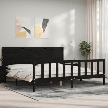 vidaXL Lovos rėmas su galvūgaliu, juodas, 200x200cm, medienos masyvas