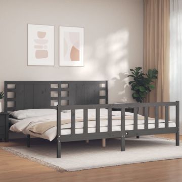 vidaXL Lovos rėmas su galvūgaliu, pilkas, 200x200cm, medienos masyvas