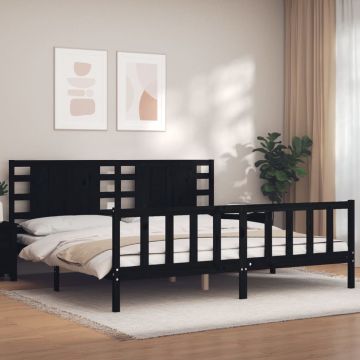 vidaXL Lovos rėmas su galvūgaliu, juodas, 200x200cm, medienos masyvas