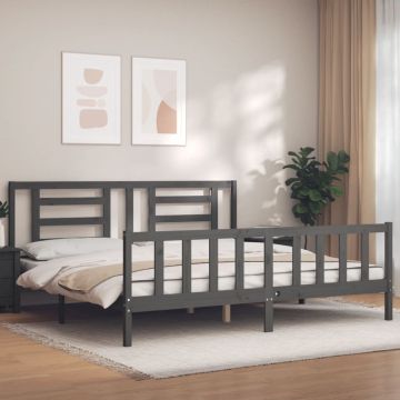 vidaXL Lovos rėmas su galvūgaliu, pilkas, 200x200cm, medienos masyvas