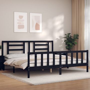 vidaXL Lovos rėmas su galvūgaliu, juodas, 200x200cm, medienos masyvas