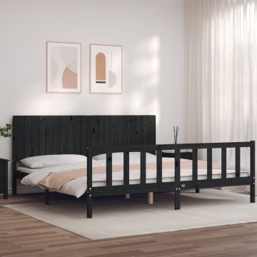 vidaXL Lovos rėmas su galvūgaliu, juodas, 200x200cm, medienos masyvas