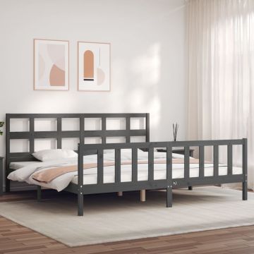 vidaXL Lovos rėmas su galvūgaliu, pilkas, 200x200cm, medienos masyvas