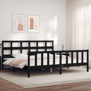 vidaXL Lovos rėmas su galvūgaliu, juodas, 200x200cm, medienos masyvas