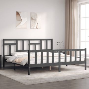 vidaXL Lovos rėmas su galvūgaliu, pilkas, 200x200cm, medienos masyvas