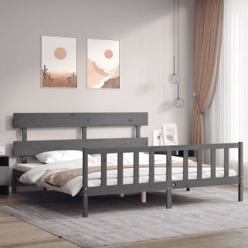 vidaXL Lovos rėmas su galvūgaliu, pilkas, 200x200cm, medienos masyvas