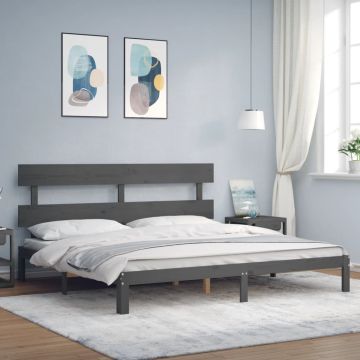 vidaXL Lovos rėmas su galvūgaliu, pilkas, 200x200cm, medienos masyvas