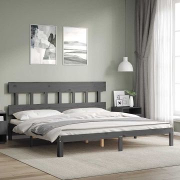 vidaXL Lovos rėmas su galvūgaliu, pilkas, 200x200cm, medienos masyvas