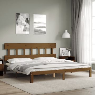 vidaXL Lovos rėmas su galvūgaliu, rudas, 200x200cm, medienos masyvas